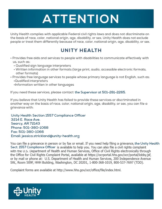 Attention: Unity Health compliance with federal civil rights laws